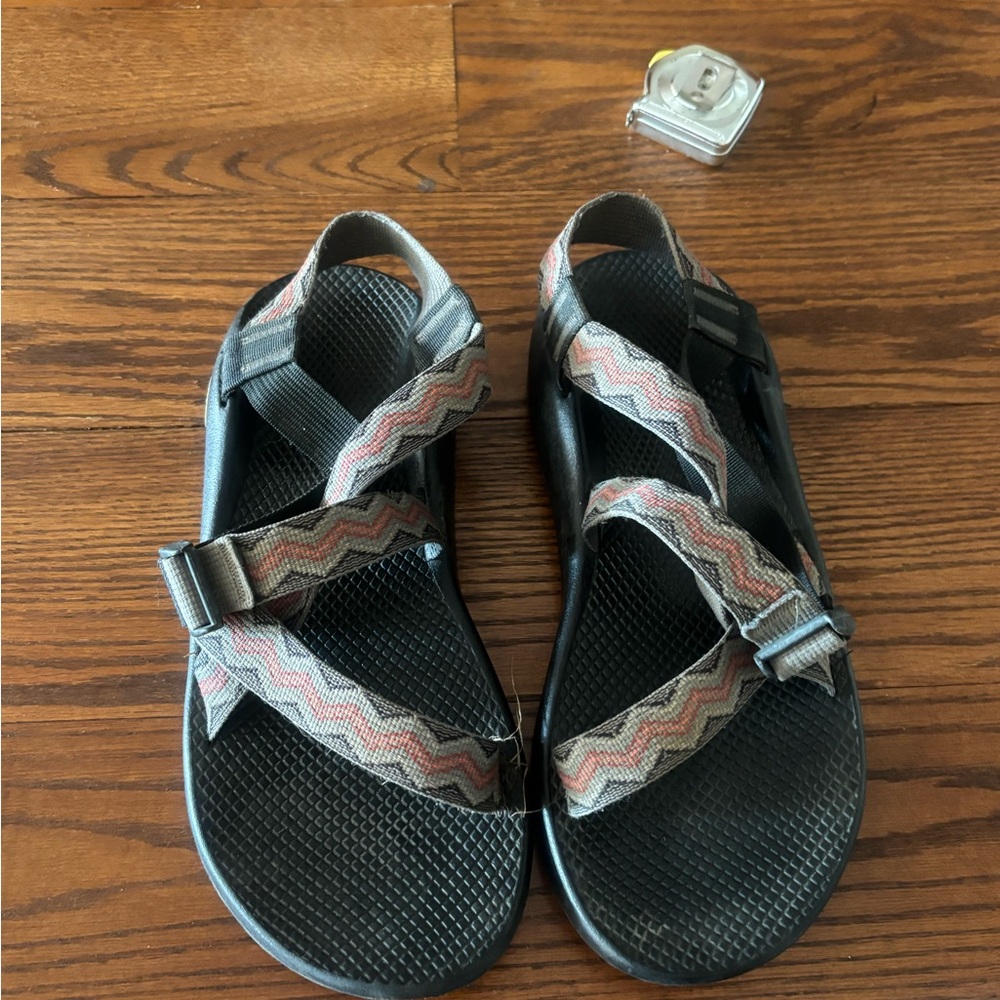 Chaco Black Sandals with Multicolor Chevron Straps